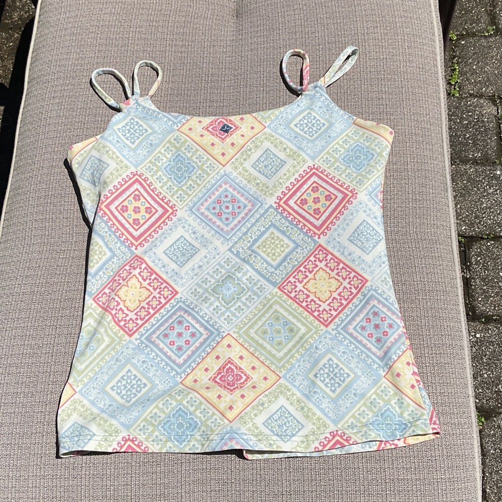 Prana Patterned Spaghetti Strap Top, Size Medium - image 4